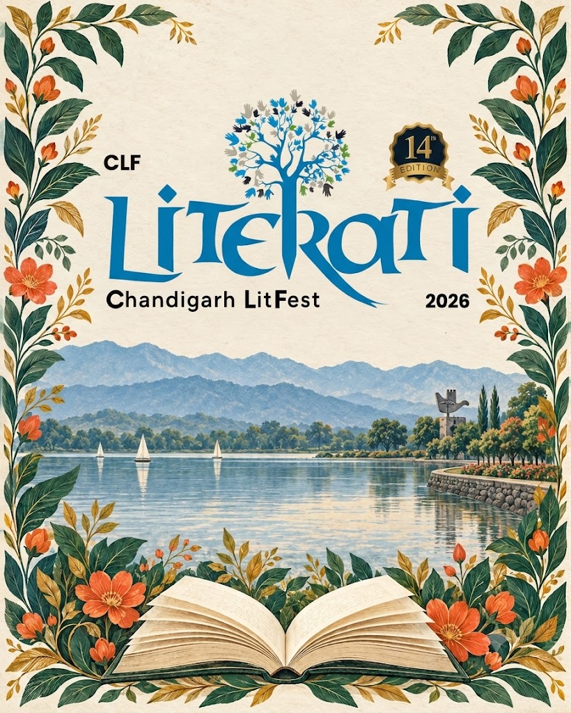 New CLF Literati 2026 artwork with a book, flowers and a lakeside landscape